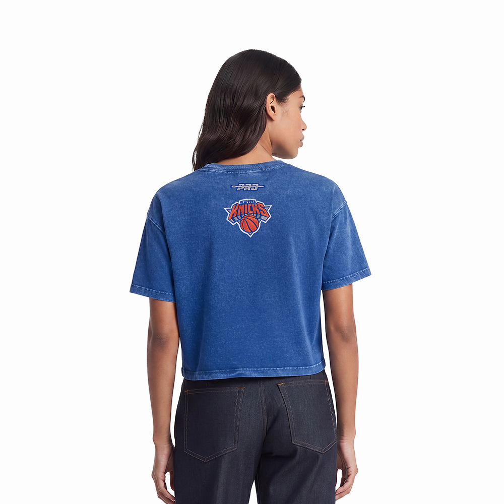 NBA NEW YORK KNICKS TEAM CRYSTALLINE WOMEN'S S/S BOXY TEE (WASHED ROYAL BLUE)