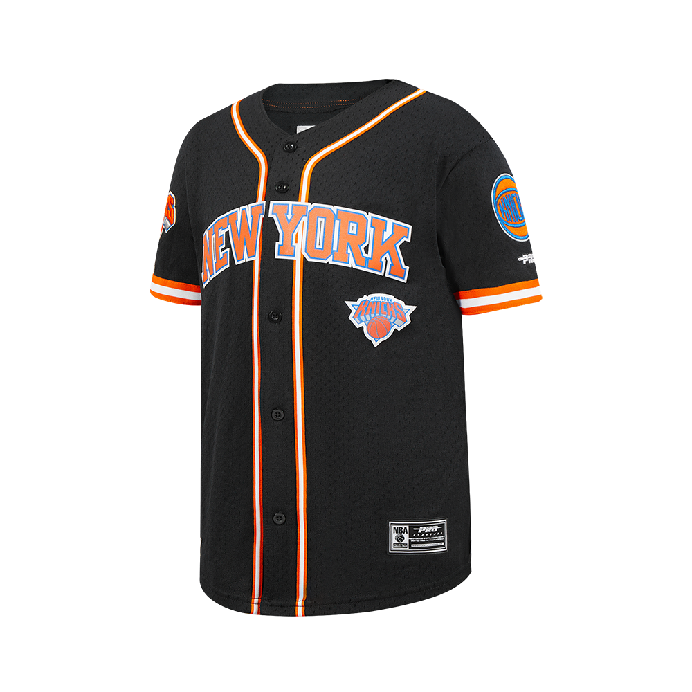 NBA NEW YORK KNICKS CLASSIC BIG BOYS MESH BUTTON DOWN SHIRT (BLACK/ORANGE)