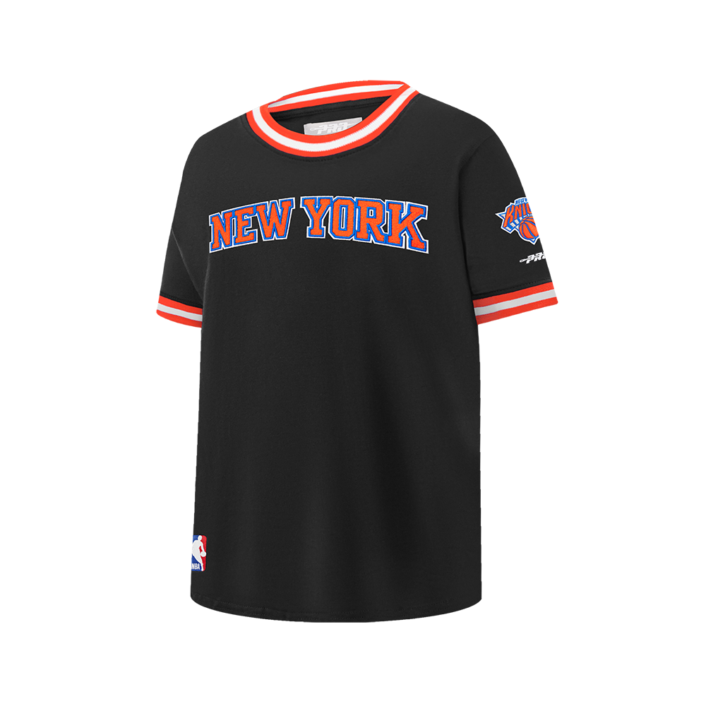 NBA NEW YORK KNICKS CLASSIC BIG BOY'S SS STRIPED RIB TEE (BLACK/ORANGE)