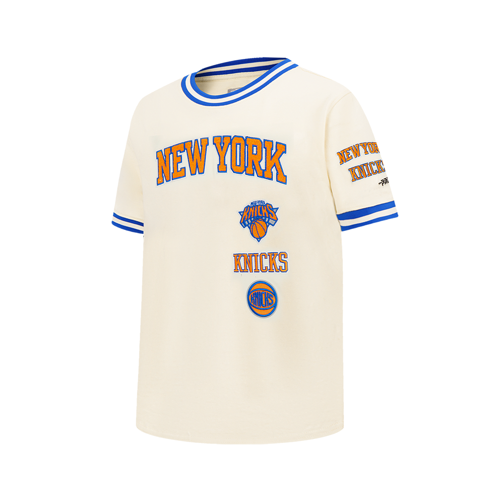 NBA NEW YORK KNICKS RETRO CLASSIC BIG BOY'S SS STRIPED RIB TEE (EGGSHELL/ROYAL BLUE)