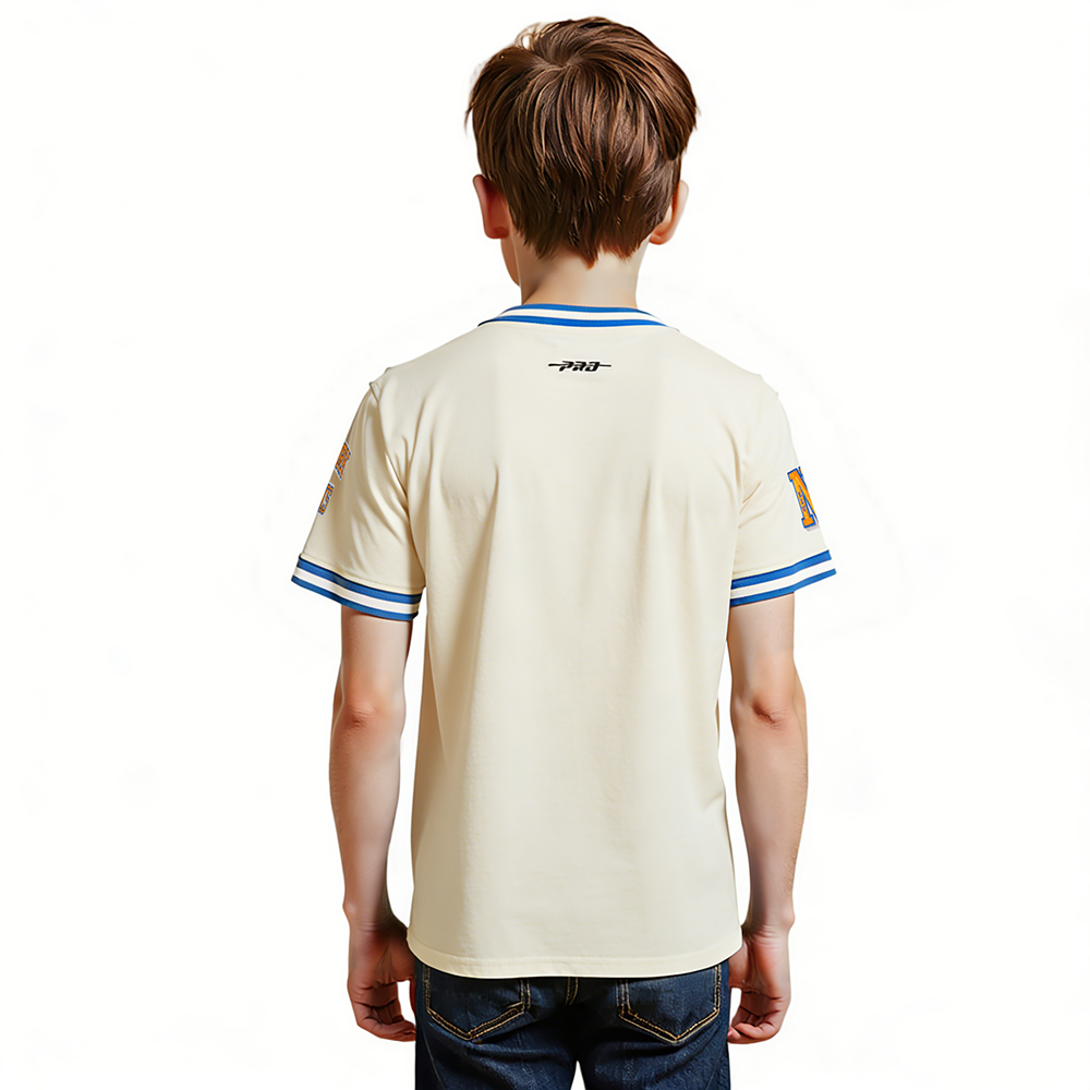 NBA NEW YORK KNICKS RETRO CLASSIC BIG BOY'S SS STRIPED RIB TEE (EGGSHELL/ROYAL BLUE)