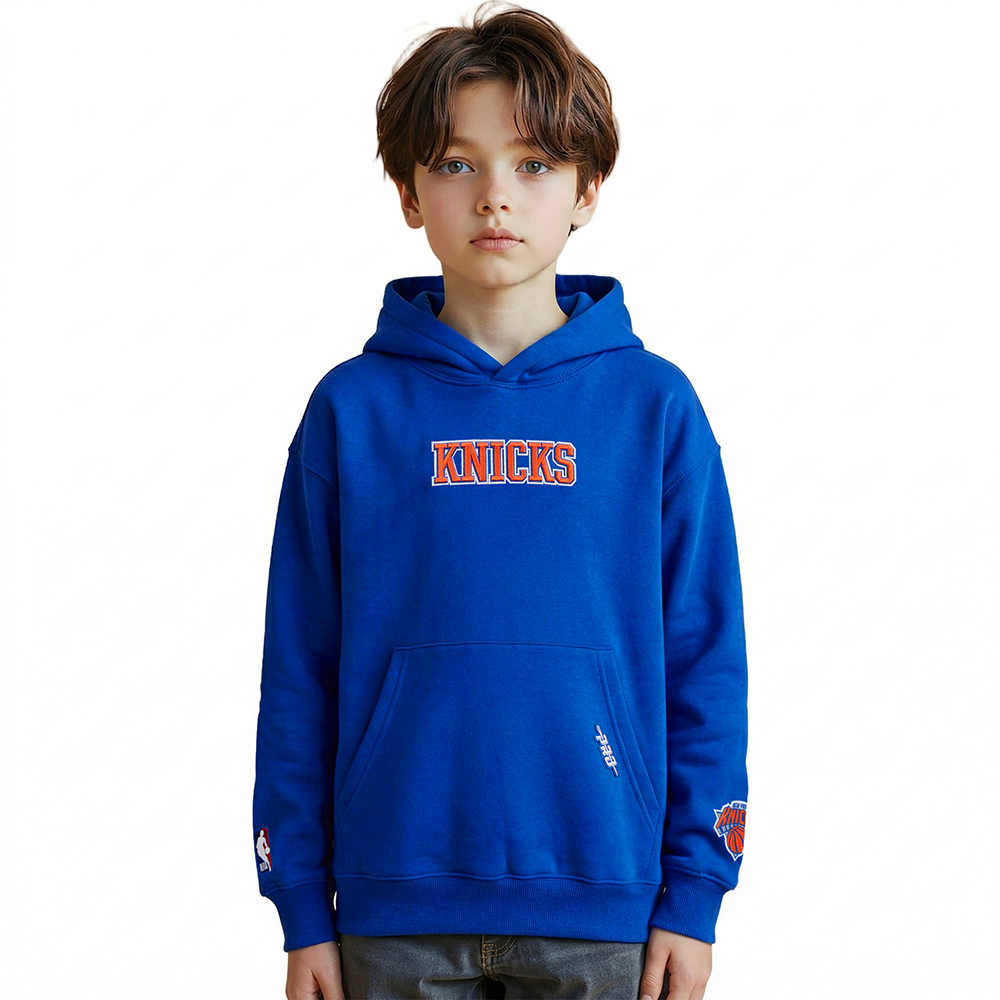 NBA NEW YORK KNICKS WINGSPAN BIG BOY'S DROP SHOULDER FLC PO HOODIE (ROYAL BLUE)