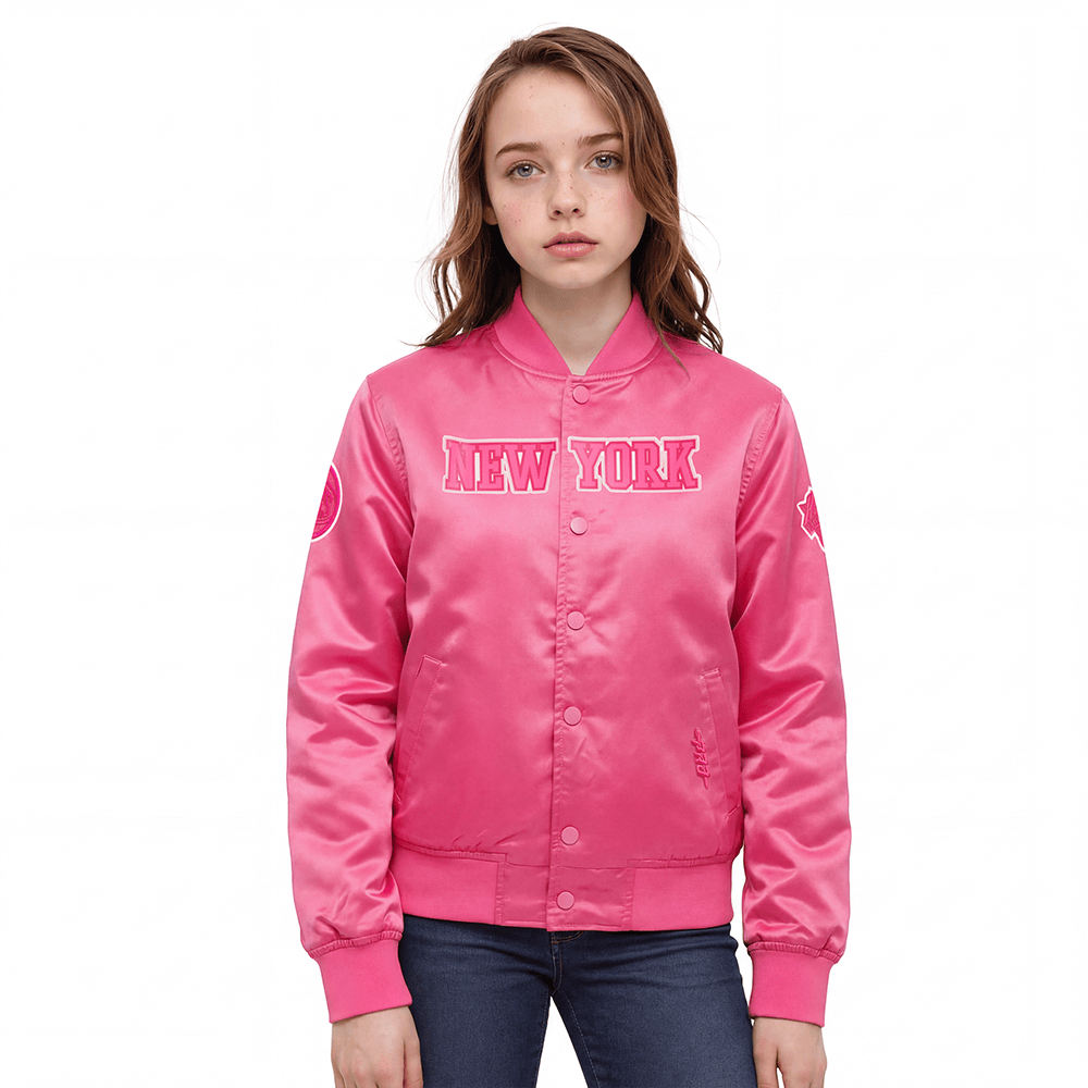 Pro Standard NBA New York Knicks Triple Pink Satin Jacket - Women's