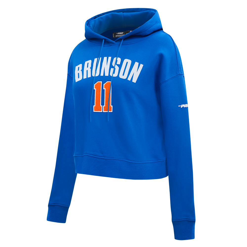 NBA NEW YORK KNICKS JALEN BRUNSON #11 CLASSIC PLAYER NAME AND NUMBER WOMEN'S FLC CROPPED PO HOODIE