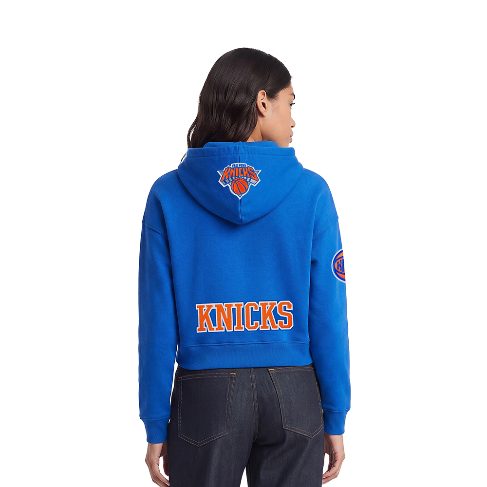 NBA NEW YORK KNICKS JALEN BRUNSON #11 CLASSIC PLAYER NAME AND NUMBER WOMEN'S FLC CROPPED PO HOODIE