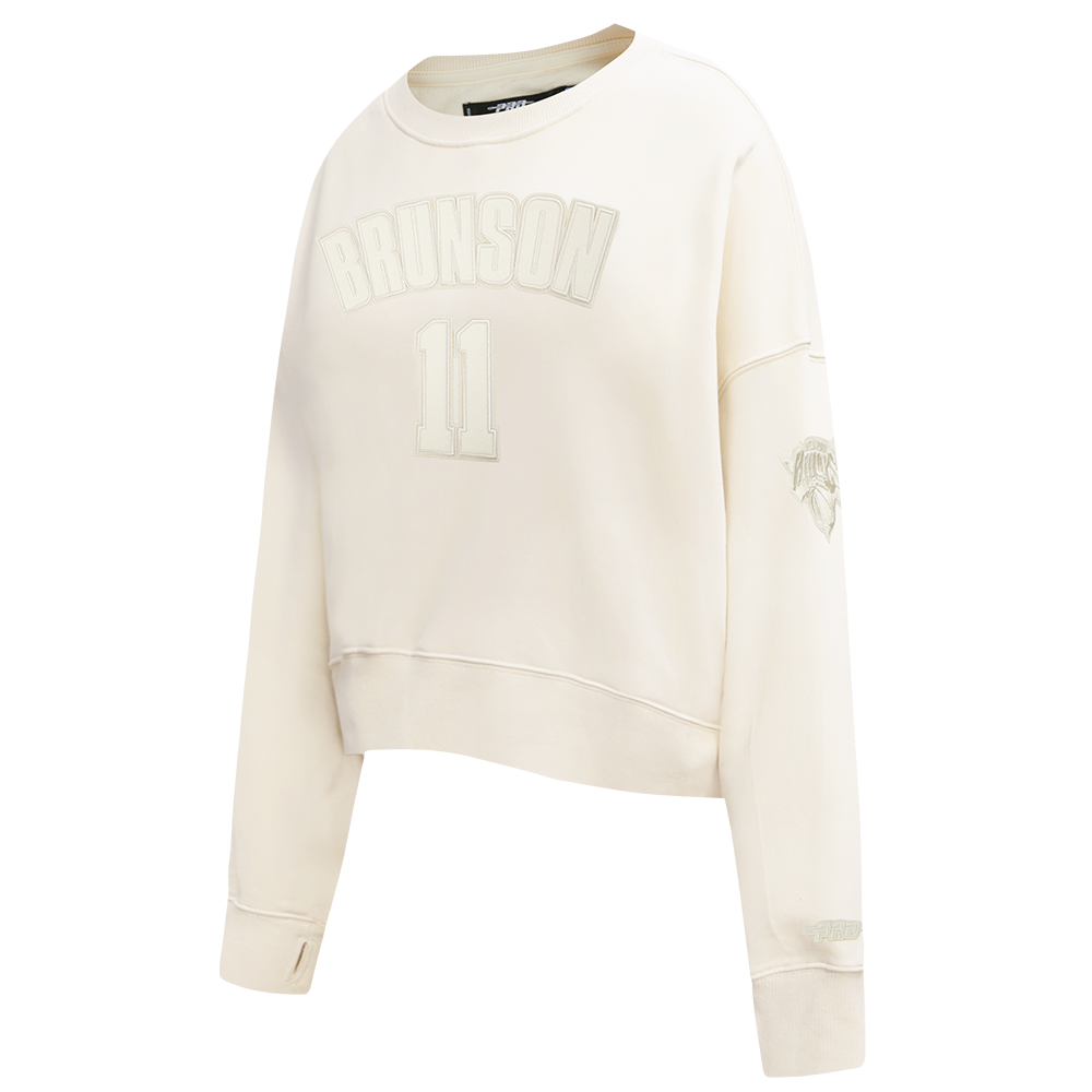 NBA NEW YORK KNICKS JALEN BRUNSON #11 NEUTRAL WOMEN'S FLC CREWNECK (EGGSHELL)