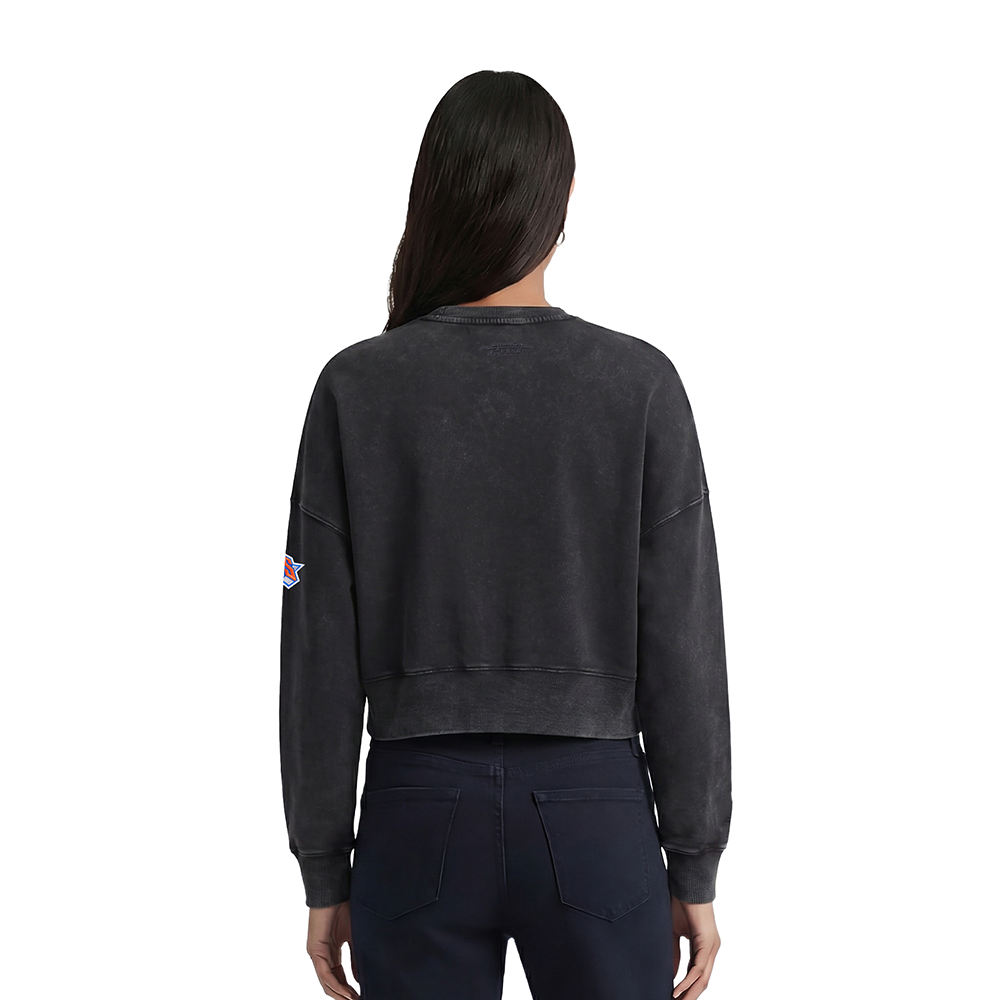 NBA NEW YORK KNICKS WASHED JEWELS WOMEN'S CREWNECK SWEATSHIRT (WASHED BLACK)