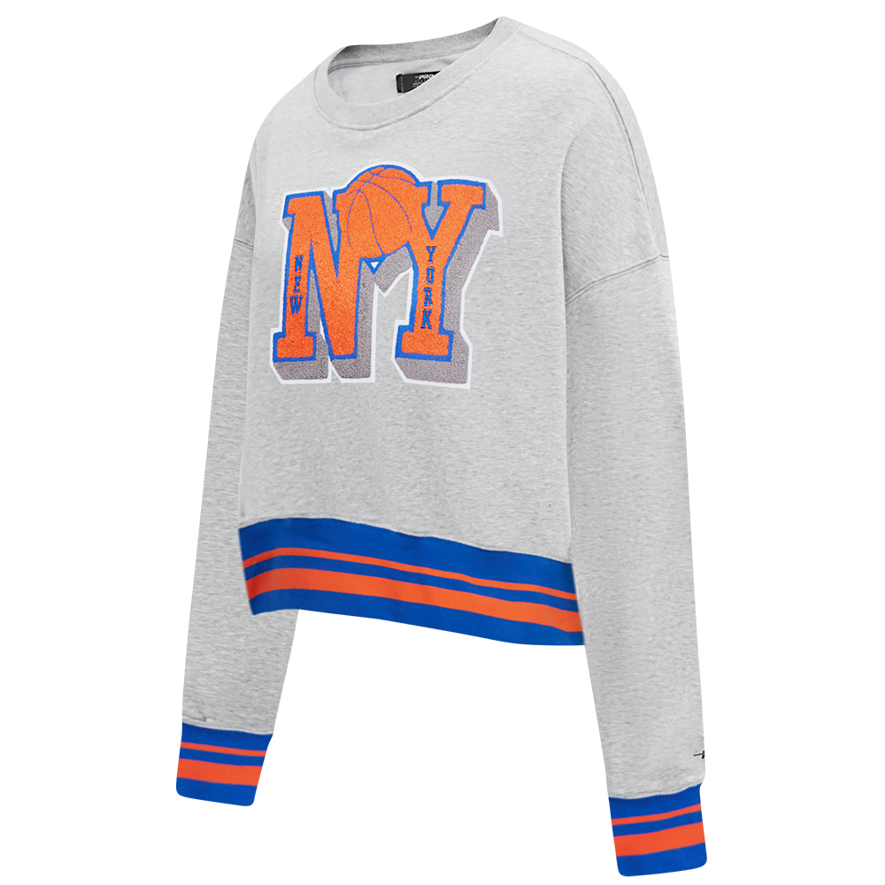 NBA NEW YORK KNICKS MASHUP WOMEN'S RIB CREWNECK (HEATHER GREY/ROYAL/ORANGE)