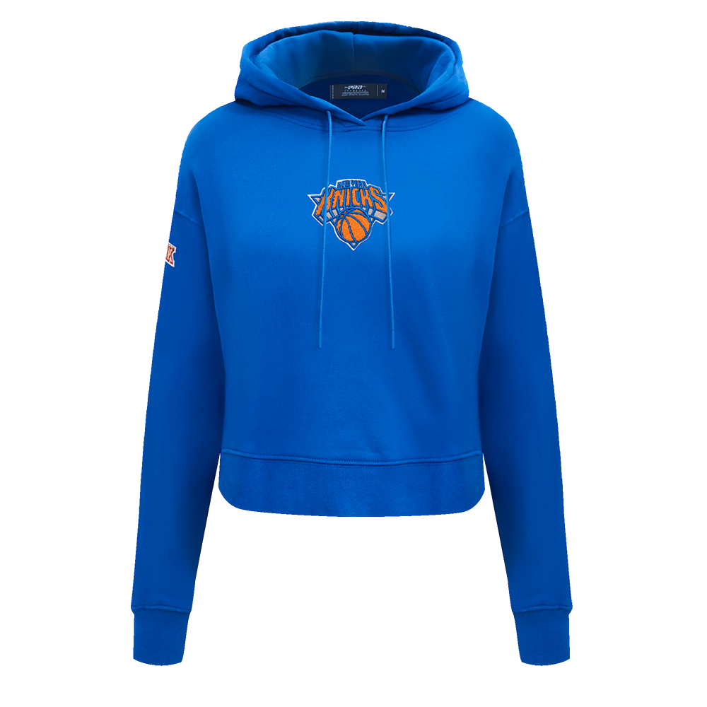NBA NEW YORK KNICKS CLASSIC WOMEN S CROPPED PO HOODIE ROYAL BLUE Pro Standard