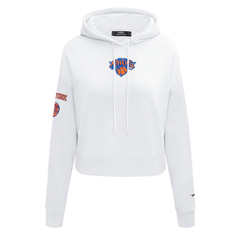 NBA NEW YORK KNICKS CLASSIC WOMEN S CROPPED PO HOODIE WHITE