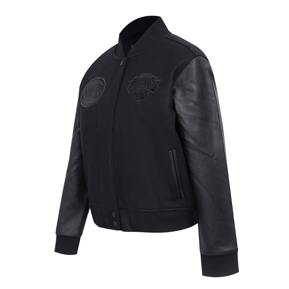 NBA NEW YORK KNICKS TRIPLE BLACK WOMEN'S WOOL VARSITY JACKET (TRIPLE BLACK WOMEN'S)
