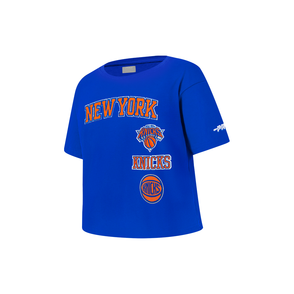 NBA NEW YORK KNICKS RETRO CLASSIC LITTLE GIRLS SHORT SLEEVE BOXY TEE (ROYAL BLUE)