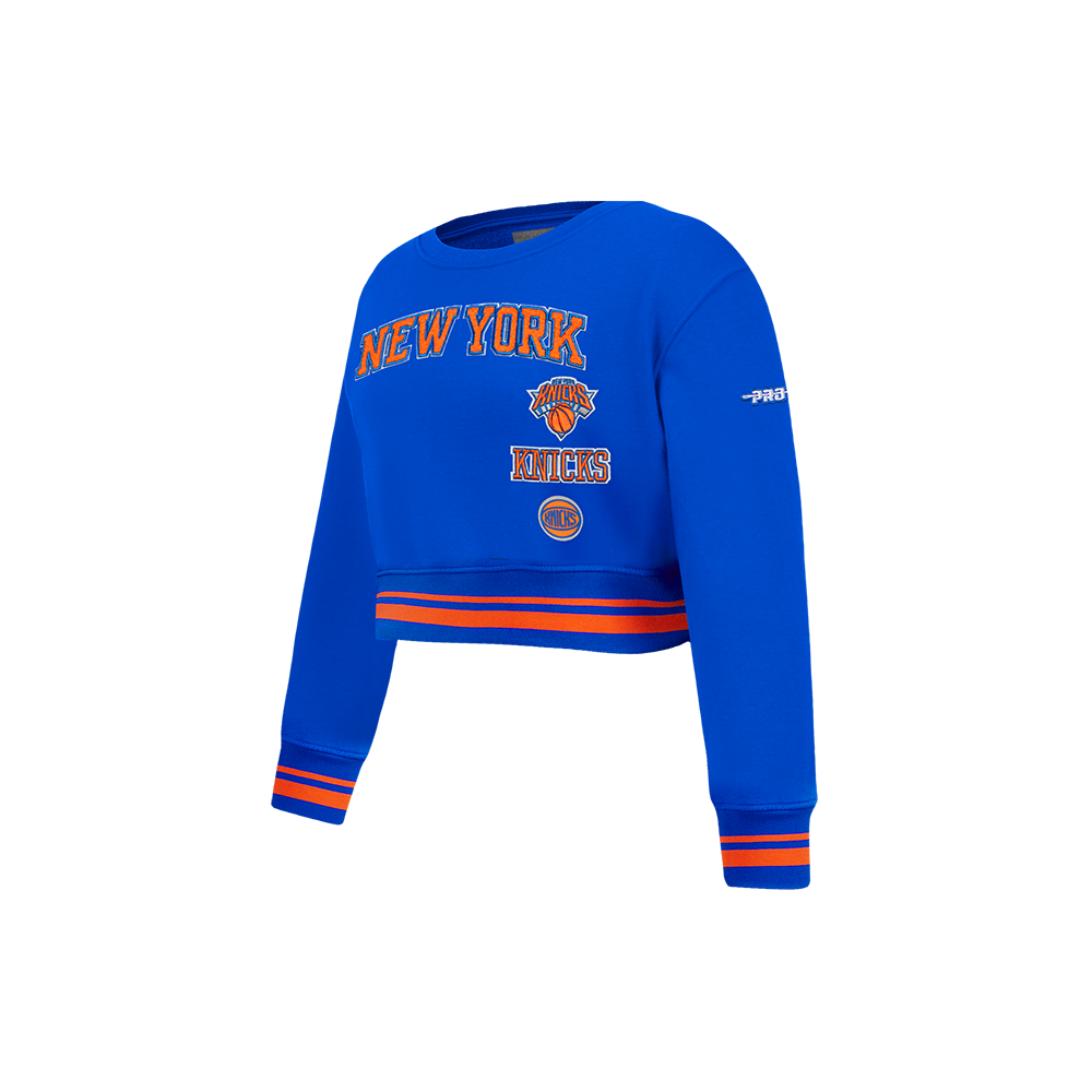NBA NEW YORK KNICKS RETRO CLASSIC LITTLE GIRLS  RIB FLEECE CREWNECK (ROYAL/ORANGE/ROYAL)