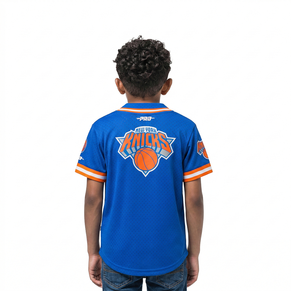 NBA NEW YORK KNICKS CLASSIC TODDLER BOYS MESH BUTTON DOWN SHIRT (ROYAL BLUE/ORANGE)