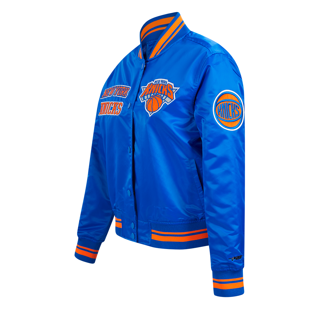 NBA NEW YORK KNICKS RETRO CLASSIC WOMEN'S RIB SATIN JACKET (ROYAL/ORANGE/ROYAL)
