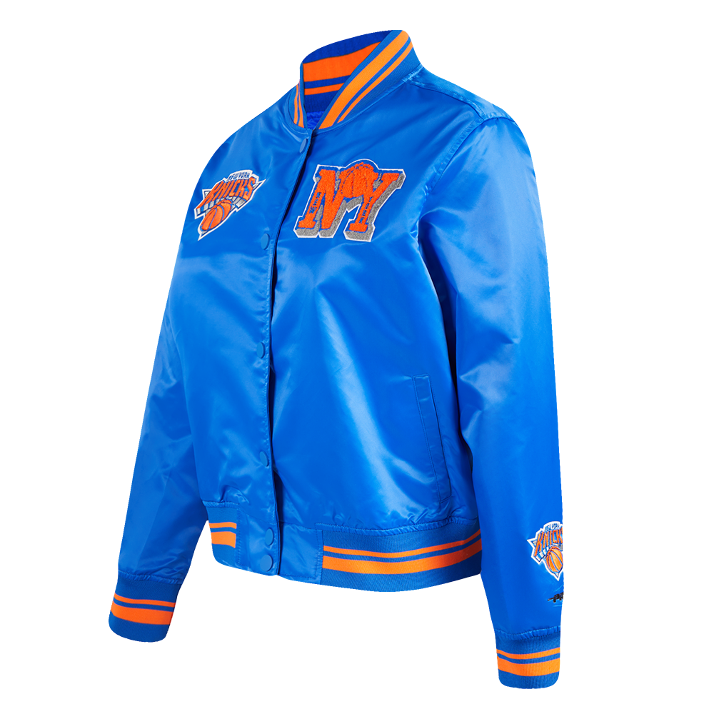 NBA NEW YORK KNICKS MASHUP WOMEN'S RIB SATIN JACKET (ROYAL/ORANGE/ROYAL)