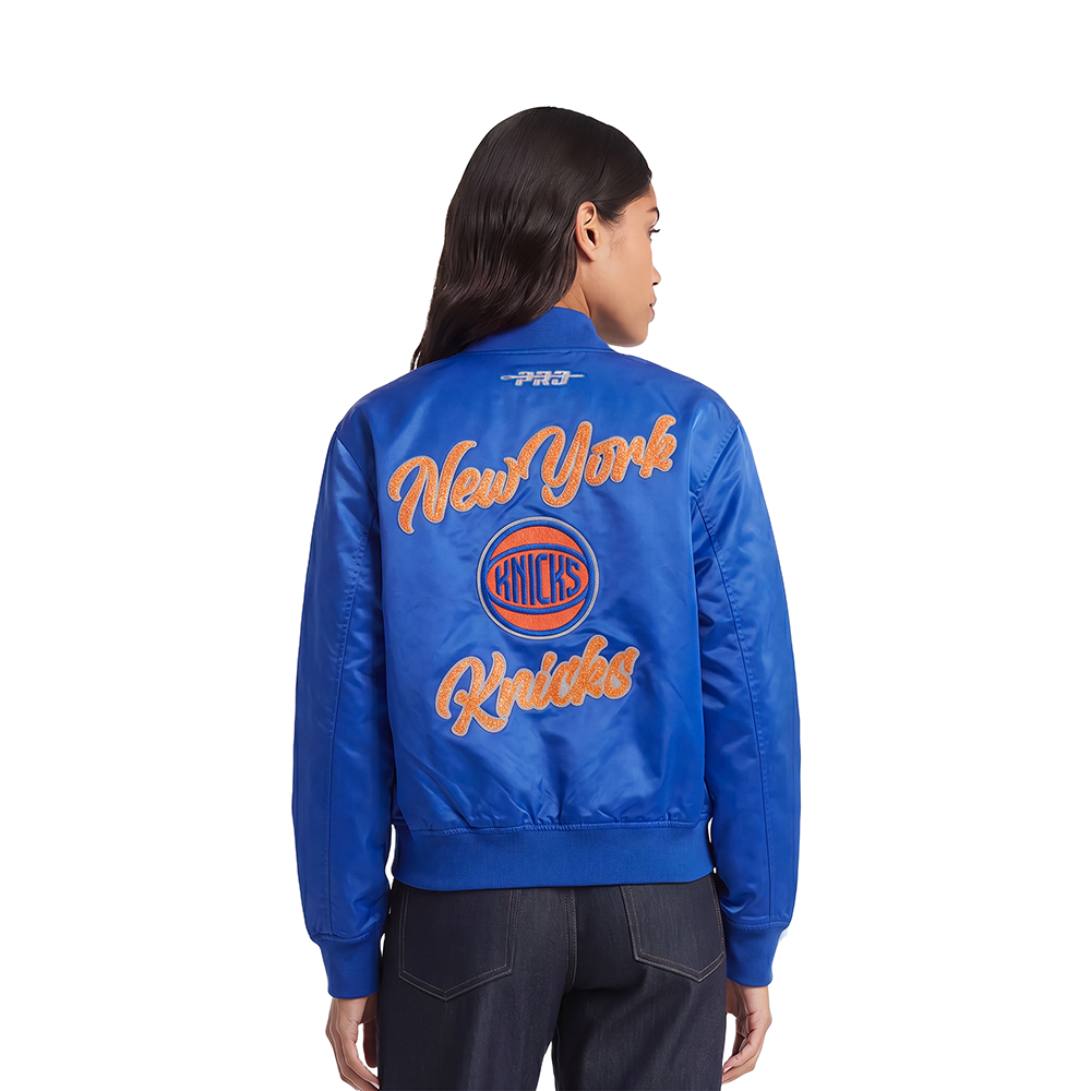 NBA NEW YORK KNICKS TEAM CRYSTALLINE WOMEN'S SATIN JACKET (ROYAL BLUE)