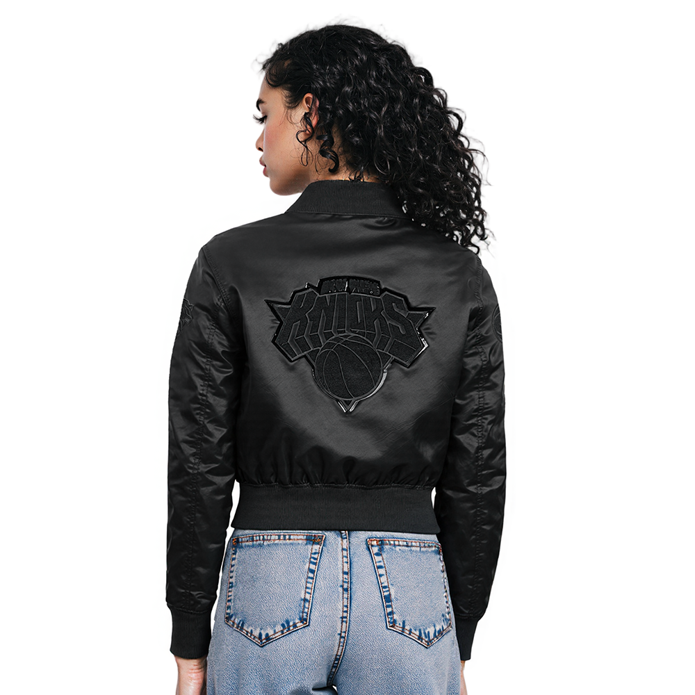 NBA NEW YORK KNICKS  TRIPLE BLACK WOMEN'S SATIN JACKET (TRIPLE BLACK)