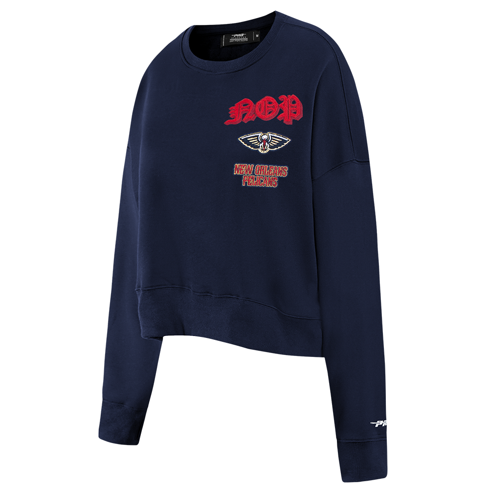 NBA NEW ORLEANS PELICANS OLD ENGLISH WOMEN'S FLC CREWNECK (MIDNIGHT NAVY)
