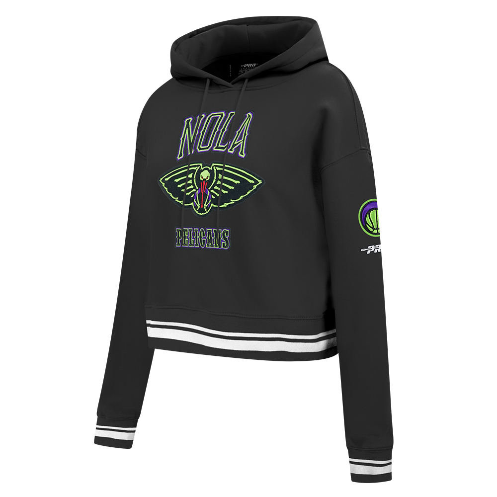 NBA NEW ORLEANS PELICANS CITY EDITION 25-26 WOMEN'S RIB FLC CROPPED PO HOODIE (BLACK)