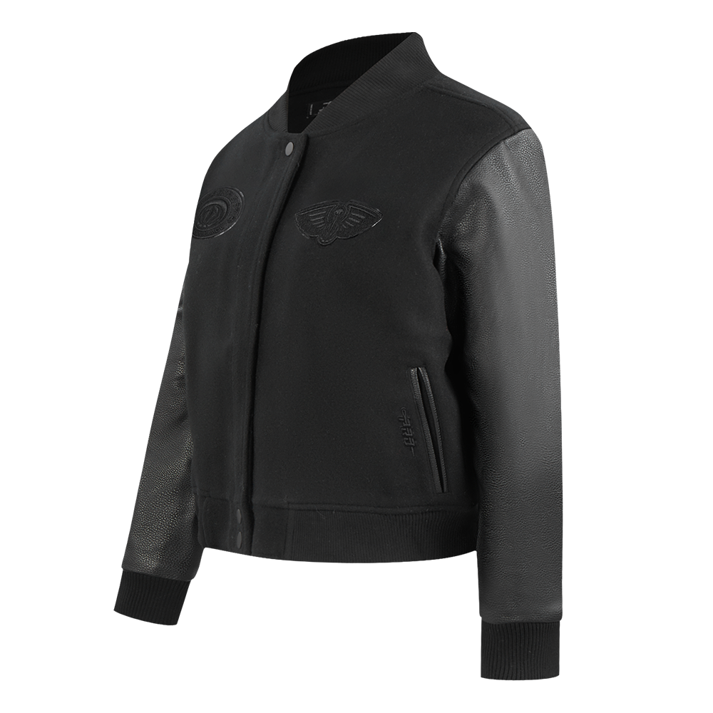 NBA NEW ORLEANS PELICANS TRIPLE BLACK WOMEN'S WOOL VARSITY JACKET (TRIPLE BLACK)
