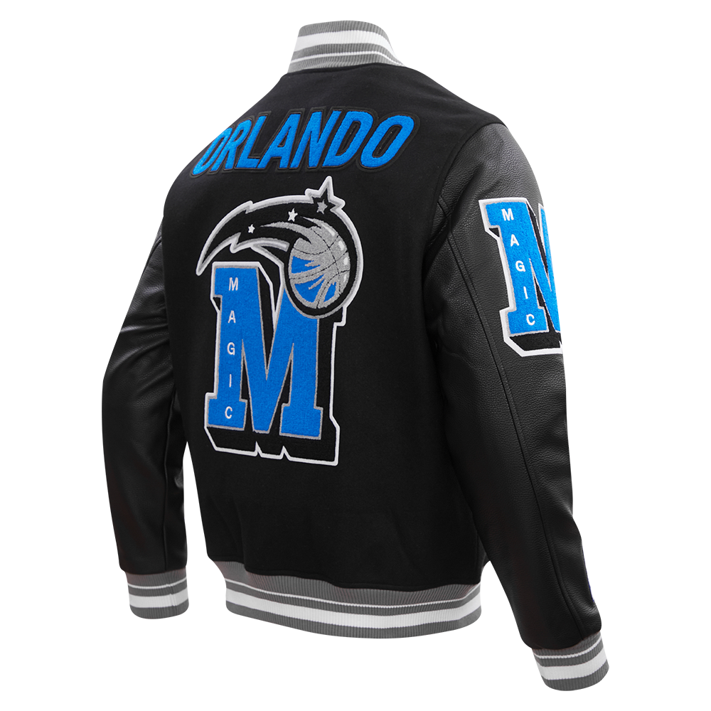 NBA ORLANDO MAGIC MASHUP MEN S RIB WOOL VARSITY JACKET BLACK GRAY Pro Standard