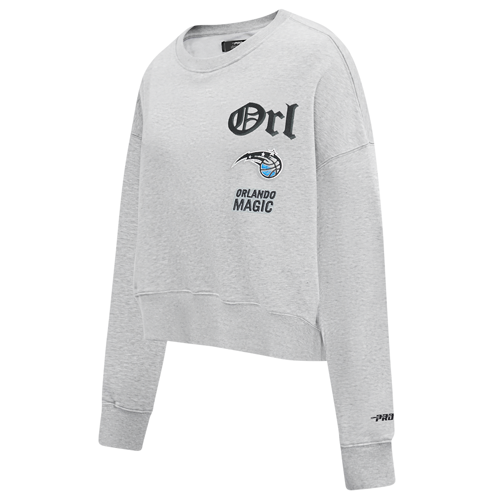 NBA ORLANDO MAGIC OLD ENGLISH WOMEN'S FLC CREWNECK (HEATHER GREY)