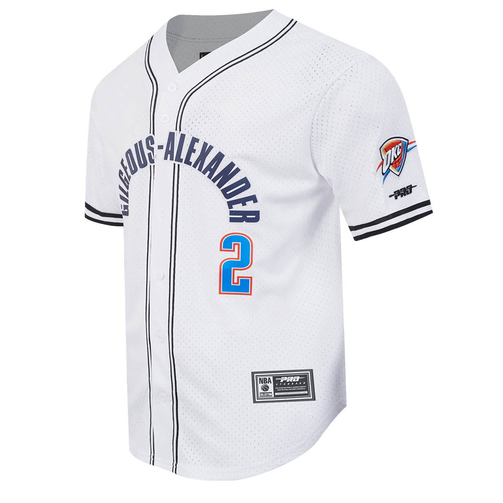 NBA OKLAHOMA CITY THUNDER SHAI GILGEOUS-ALEXANDER #2 CLASSIC MESH PNN MEN'S MESH BUTTON DOWN SHIRT (WHITE/BLACK/WHITE)
