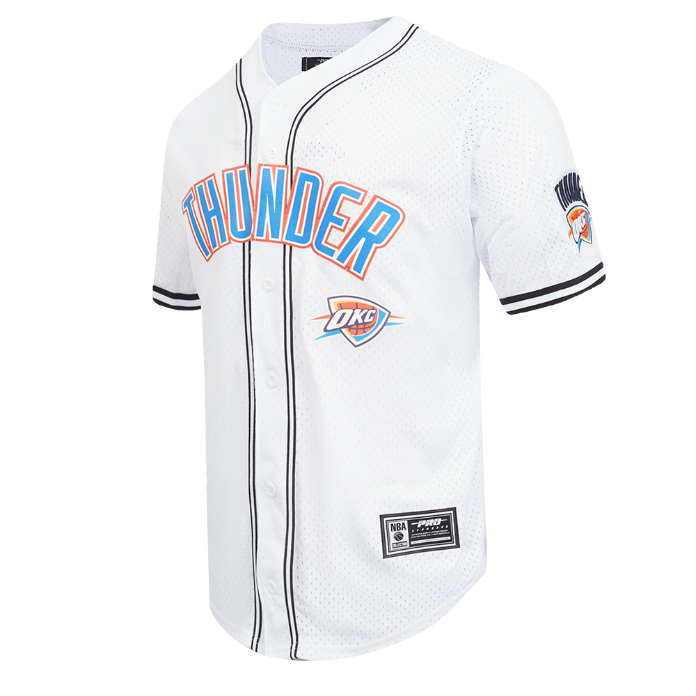 NBA OKLAHOMA CITY THUNDER CLASSIC MESH MEN'S BUTTON DOWN SHIRT (WHITE/BLACK/WHITE)