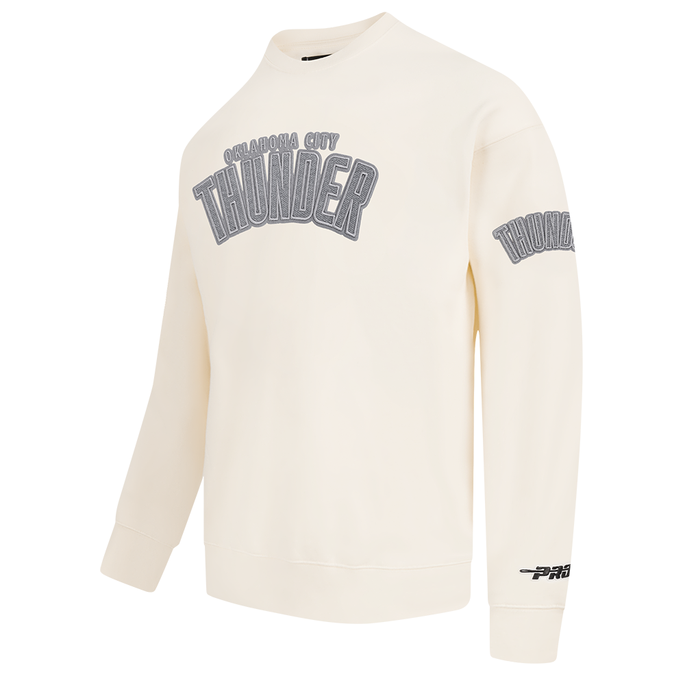 NBA OKLAHOMA CITY THUNDER REVERSE FRENCH TERRY MEN'S DROP SHOULDER FLC CREWNECK (EGGSHELL)