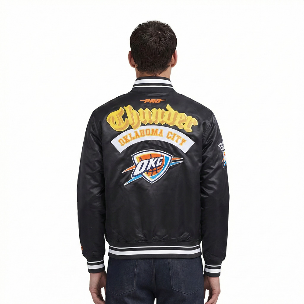 NBA OKLAHOMA CITY THUNDER BEST OF MEN'S RIB SATIN JACKET (BLACK)