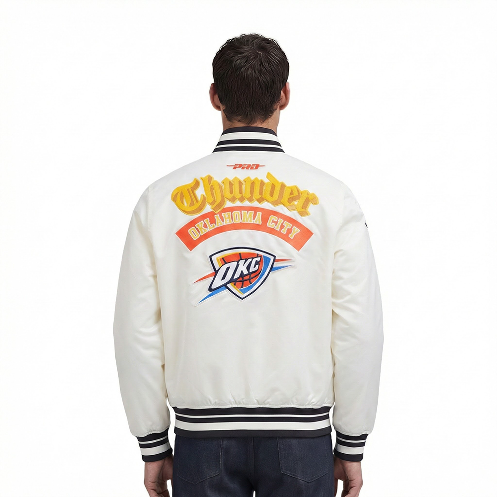 OKLAHOMA CITY THUNDER BEST OF MEN'S RIB SATIN JACKET (EGGSHELL/ BLACK)