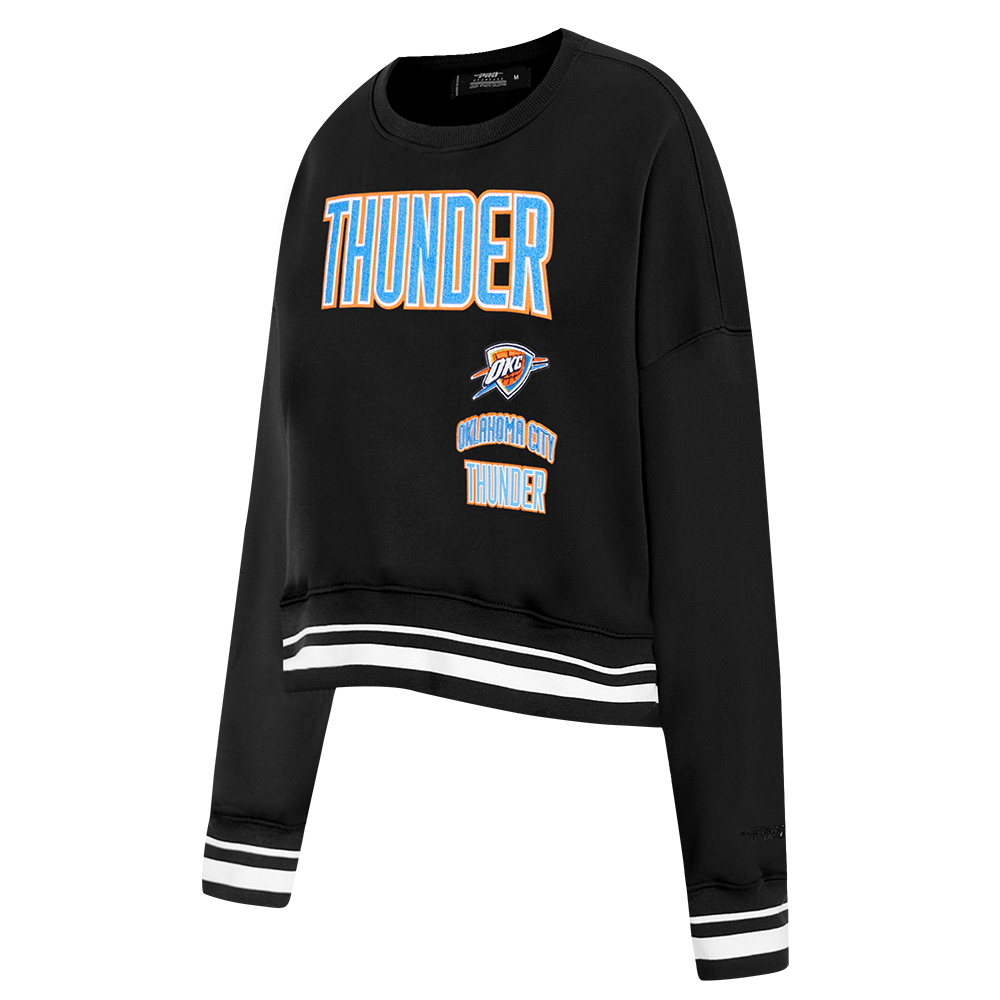 NBA OKLAHOMA CITY THUNDER RETRO CLASSIC WOMEN'S RIB FLC CREWNECK (BLACK)