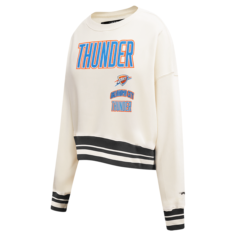 NBA OKLAHOMA CITY THUNDER RETRO CLASSIC WOMEN'S RIB FLC CREWNECK (EGGSHELL/ BLACK)