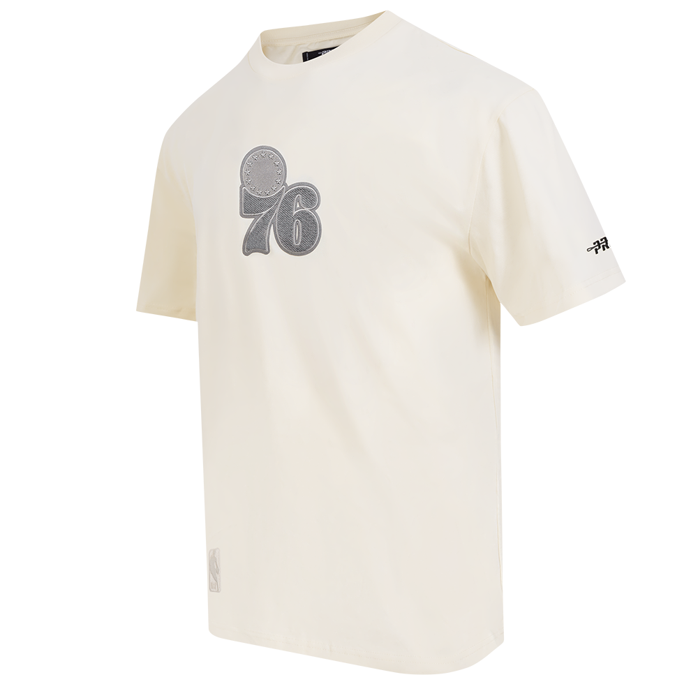 NBA PHILADELPHIA 76ERS REVERSE FRENCH TERRY MEN'S CJ DROP SHOULDER TEE (EGGSHELL)