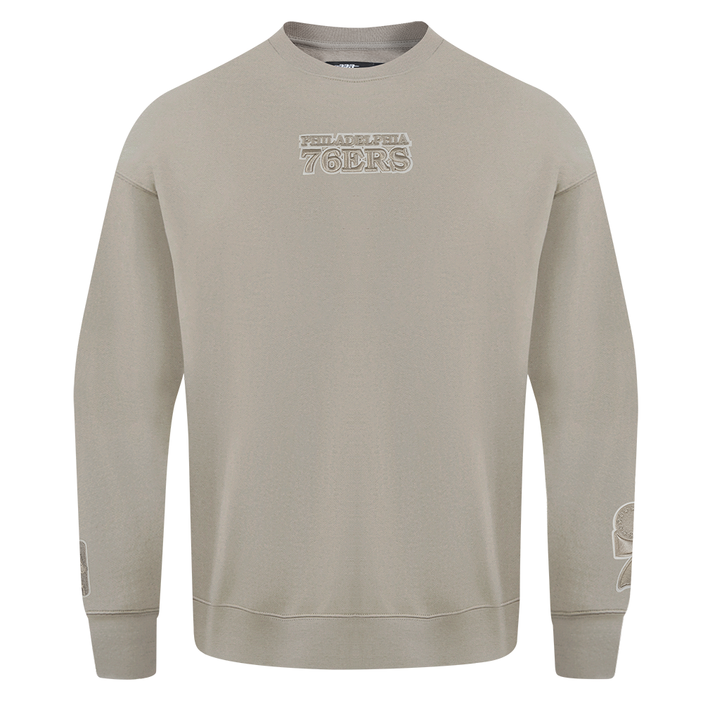NBA PHILADELPHIA 76ERS WINGSPAN MEN'S DROP SHOULDER FLEECE CREWNECK (TAUPE)