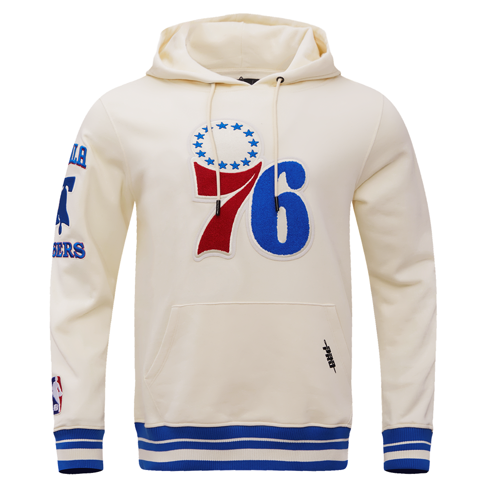 NBA PHILADELPHIA 76ERS RETRO CLASSIC MEN´S PO HOODIE (EGGSHELL/ ROYAL BLUE)