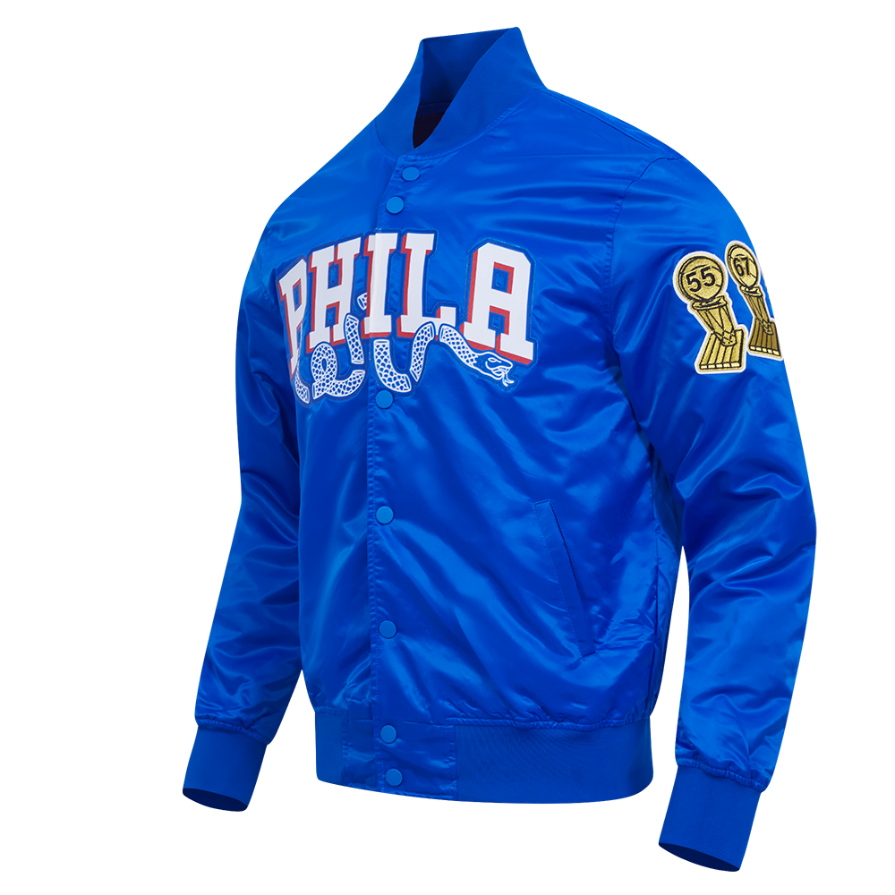 NBA PHILADELPHIA 76ERS BIG LOGO MEN'S SATIN JACKET (ROYAL BLUE)