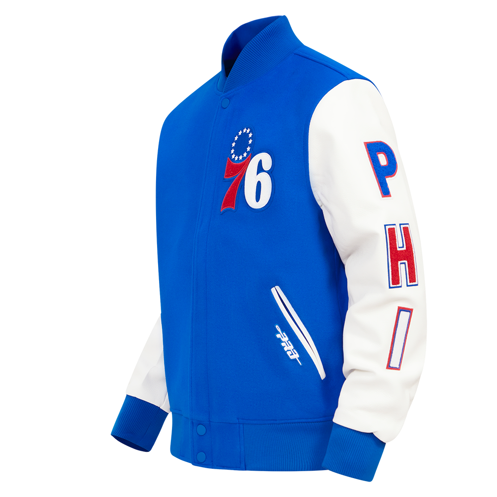 NBA PHILADELPHIA 76ers CLASSIC MEN'S WOOL VARSITY JACKET (ROYAL BLUE/WHITE)