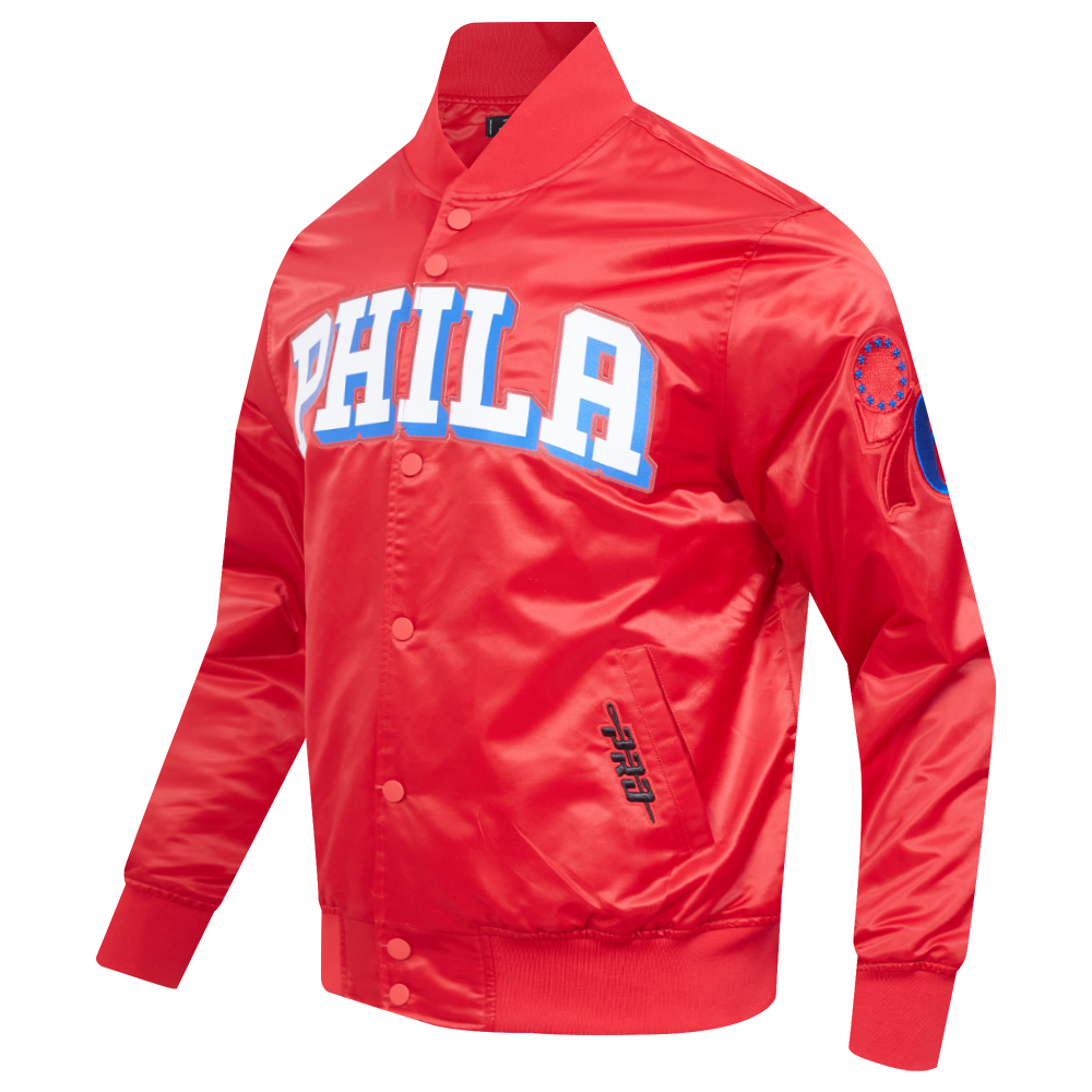 NBA PHILADELPHIA 76ERS CLASSIC BIG LOGO SATIN JACKET (RED)