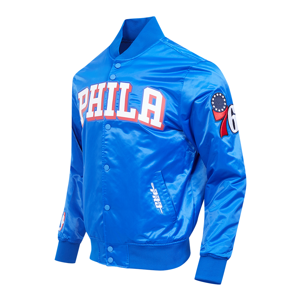 NBA PHILADELPHIA 76ERS CLASSIC BIG LOGO SATIN JACKET (ROYAL BLUE)