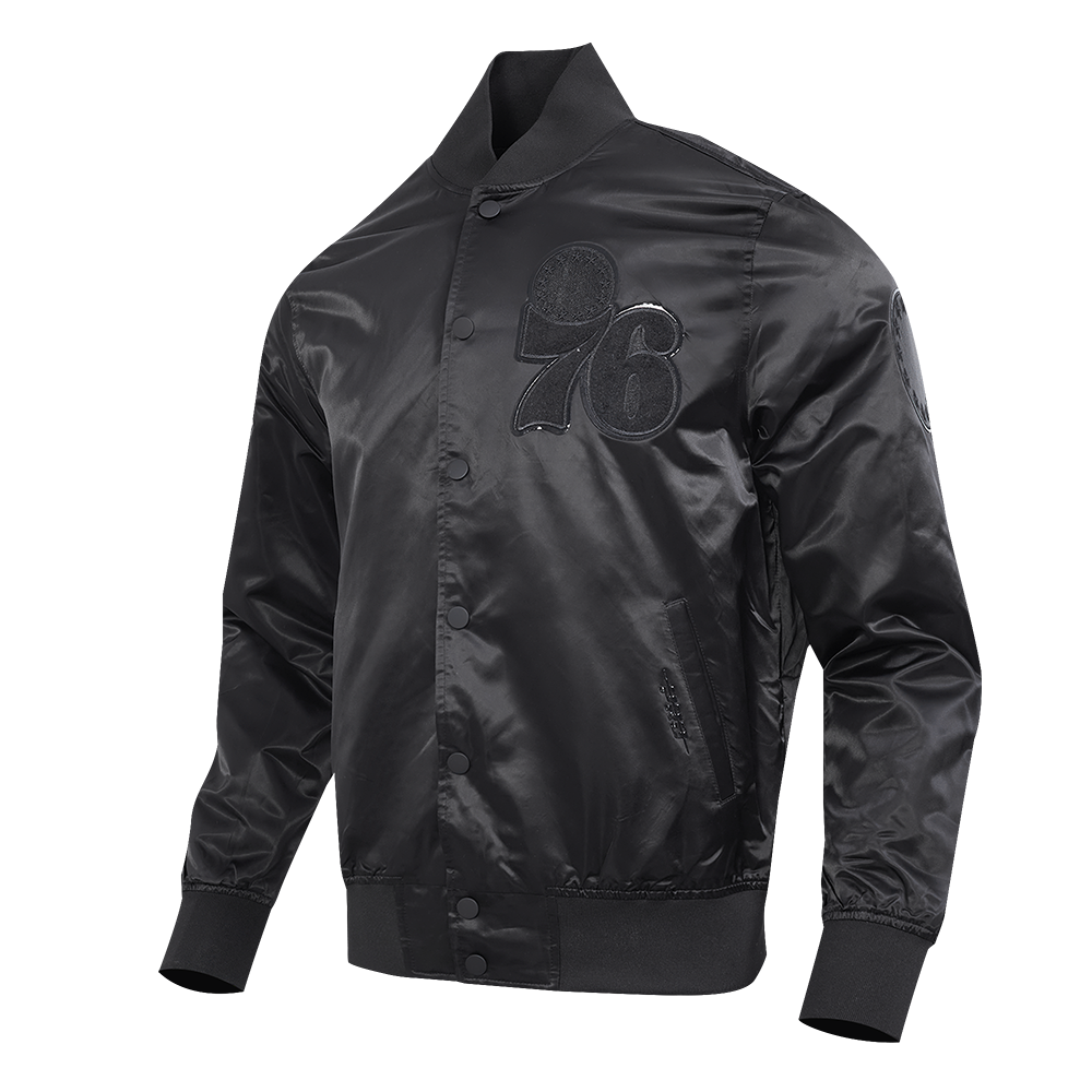 NBA PHILADELPHIA 76ERS CLASSIC MEN'S 3BK SATIN JACKET (TRIPLE BLACK)