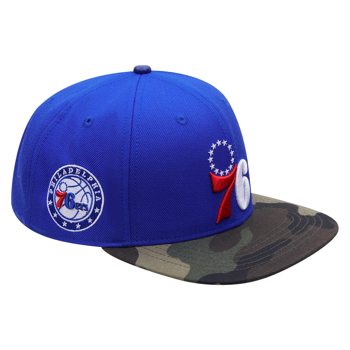 NBA PHILADELPHIA 76ERS LOGO SNAPBACK HAT CAMO (ROYAL BLUE/CAMO)