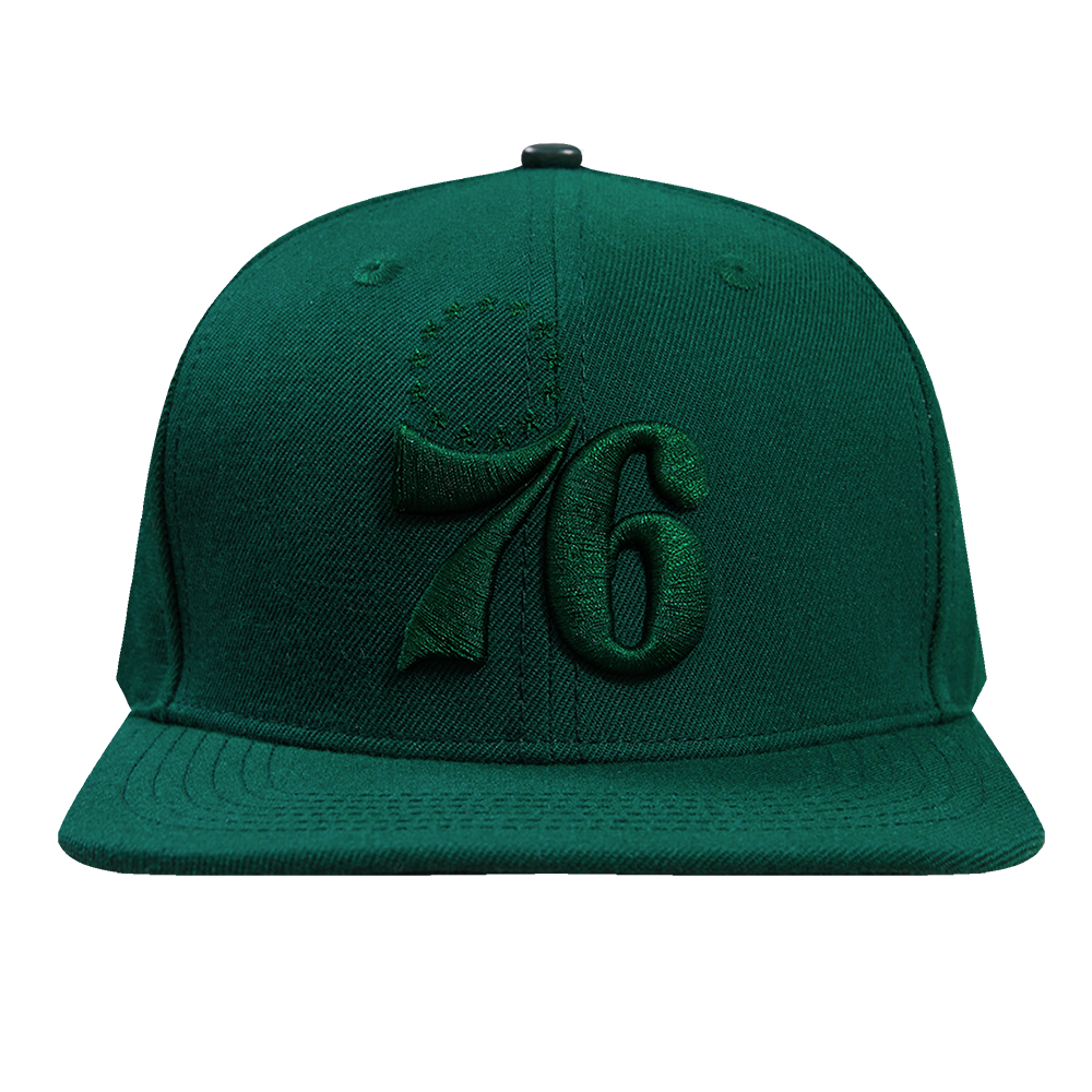 NBA PHILADELPHIA 76ERS NEUTRAL WOOL UNISEX SNAPBACK HAT (FOREST GREEN)