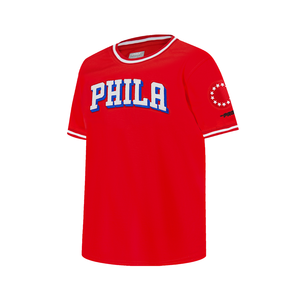 NBA PHILADELPHIA 76ERS CLASSIC BIG BOYS SS STRIPED RIB TEE (RED)