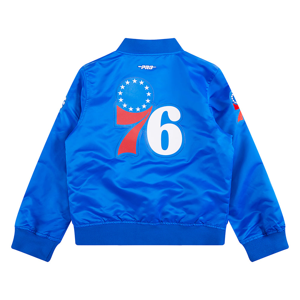 NBA PHILADELPHIA 76ERS CLASSIC BIG BOYS SATIN JACKET (ROYAL BLUE)