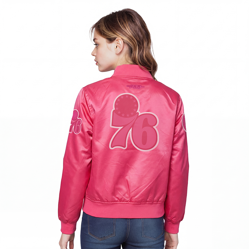 NBA PHILADELPHIA 76ERS TRIPLE PINK BIG GIRLS  SATIN JACKET (BEETROOT PURPLE)