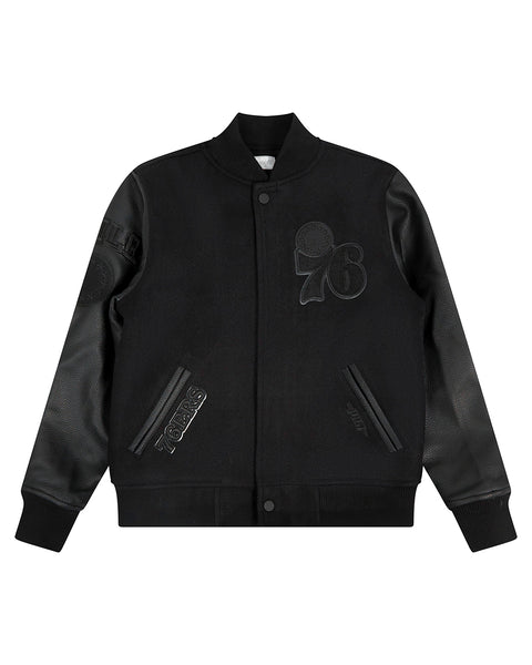 NBA PHILADELPHIA 76ERS TRIPLE BLACK BIG BOYS WOOL VARSITY JACKET