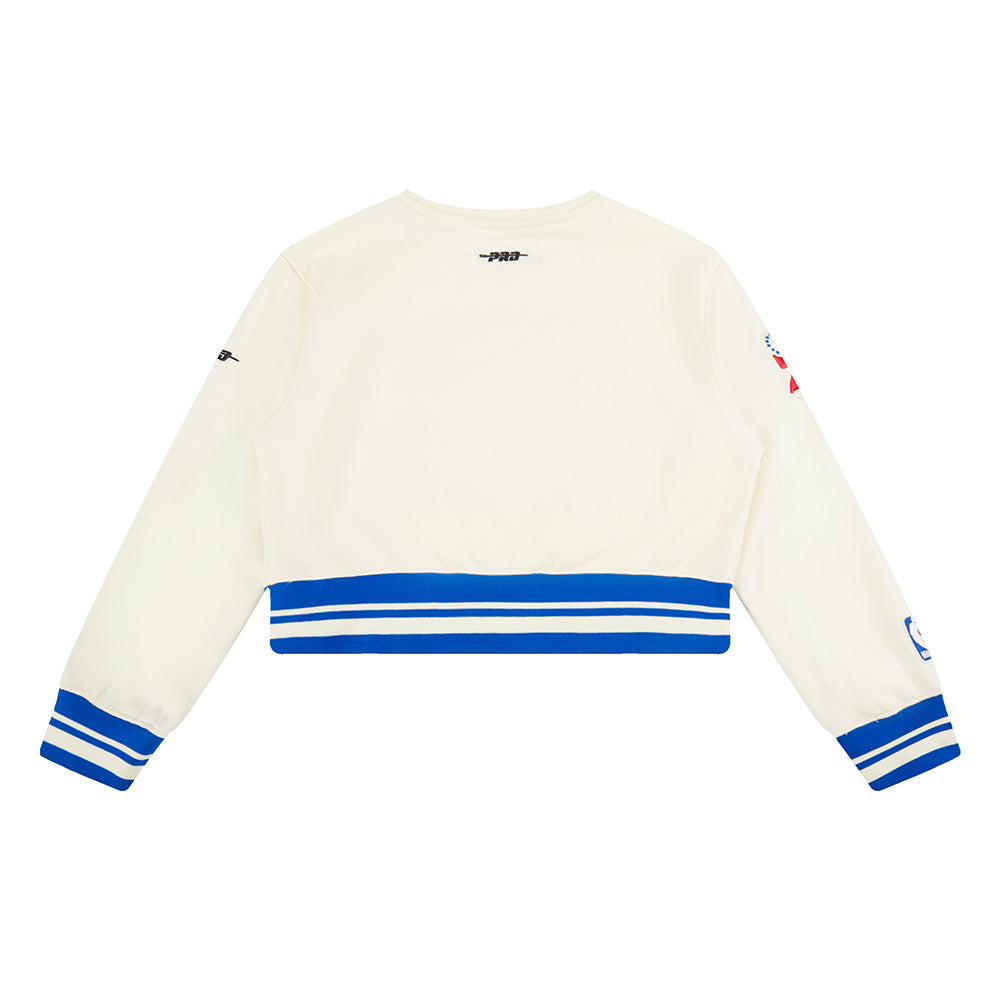 NBA PHILADELPHIA 76ERS RETRO CLASSIC BIG GIRLS  RIB FLEECE CREWNECK (EGGSHELL/ROYAL BLUE)