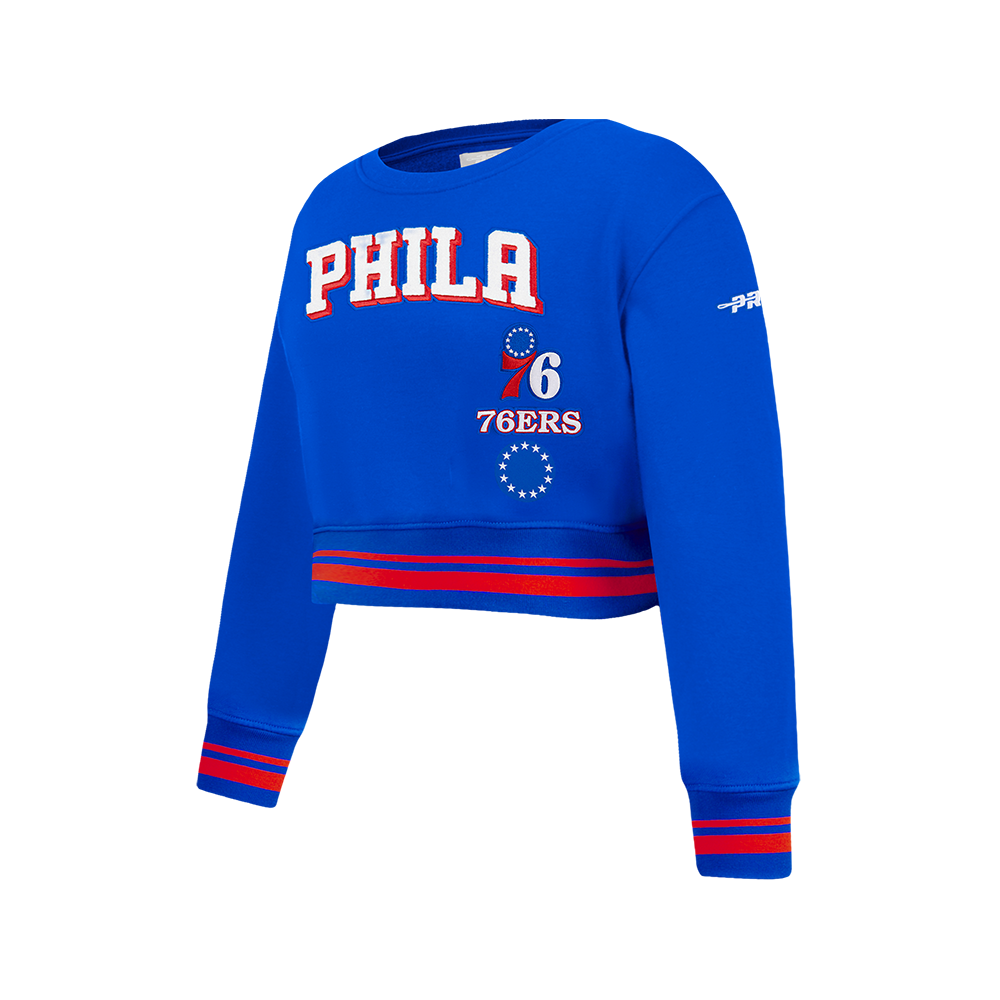 NBA PHILADELPHIA 76ERS RETRO CLASSIC BIG GIRLS  RIB FLEECE CREWNECK (ROYAL BLUE/RED)
